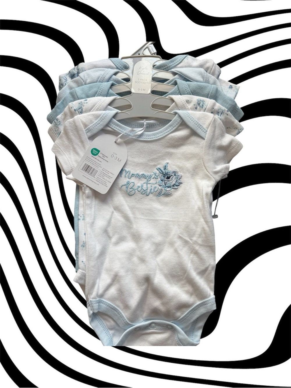 5- Pack Baby Onesies - White with Light Blue Floral Accent